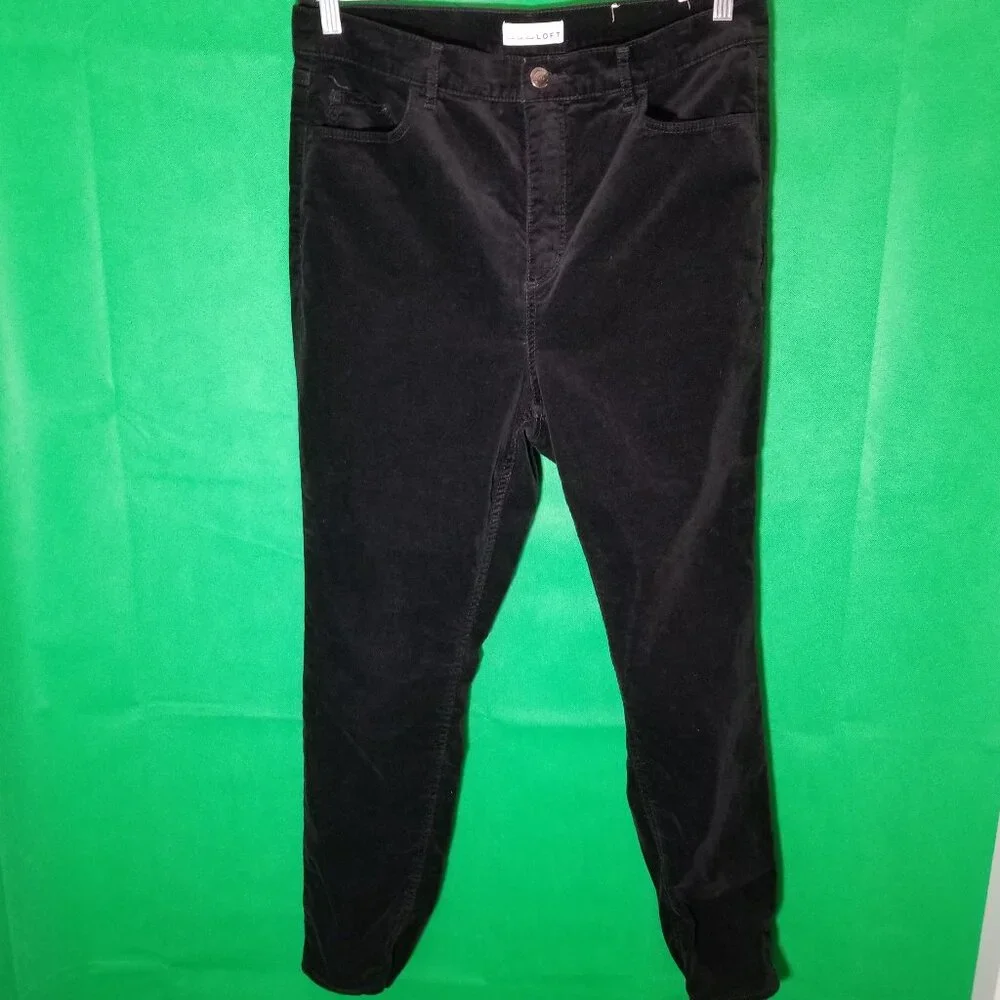 Loft Made and Loved Modern Mid-Rise Black Velour Skinny Pants Womens Size 32 14‎